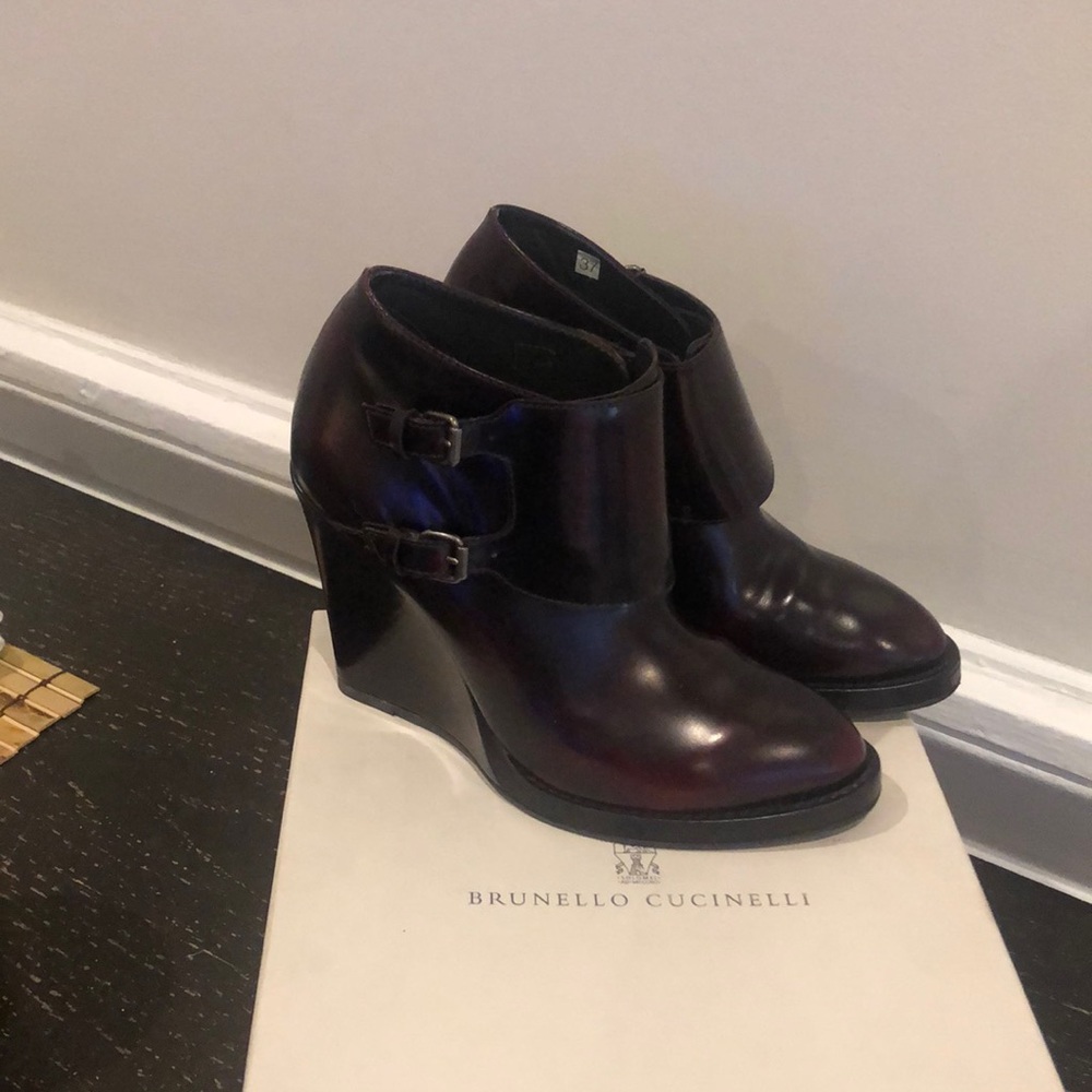 Brunello Cucinelli wedges. Size 7. Brown/Maroon/Oxblood. Worn once!